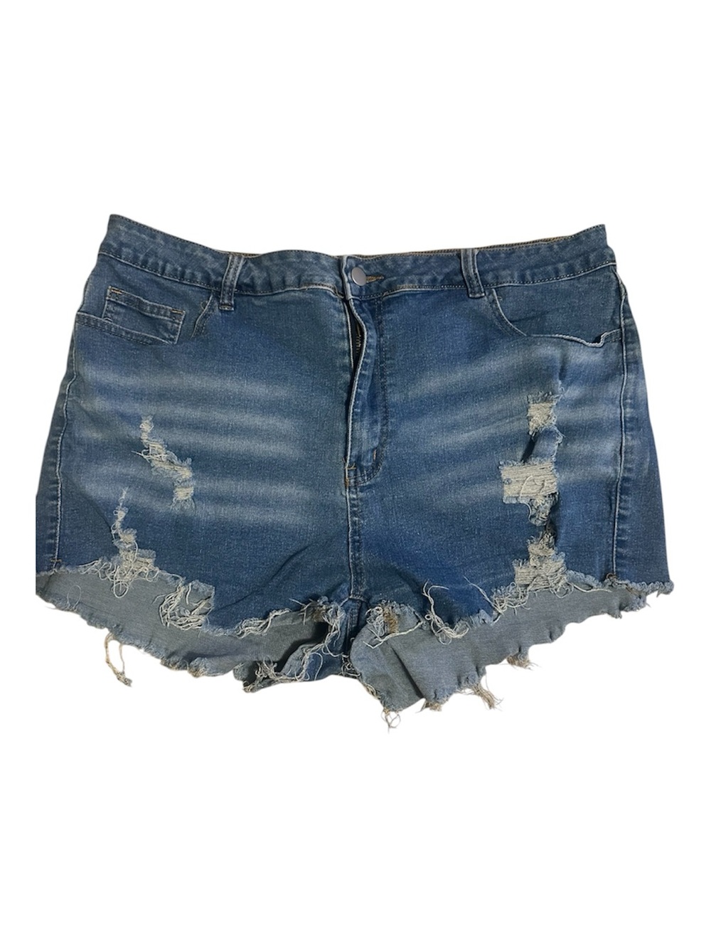SHEIN Distressed Dark Blue Denim Shorts with Frayed Hem